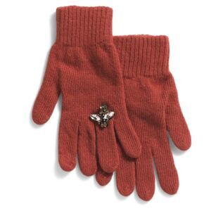 StilEstro Rust Cashmere Wool Blend Fine Knit Jeweled Ring Finger Detail Gloves